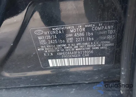 2015 Hyundai Sonata Hybrid Limited from USA, damaged, VIN KMHEC4A49FA118956